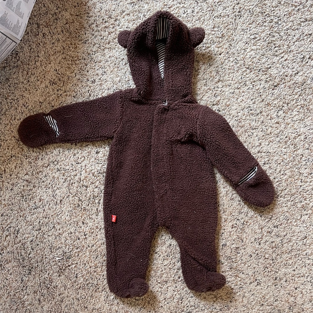 Magnetic Me brown fleece bear baby bunting